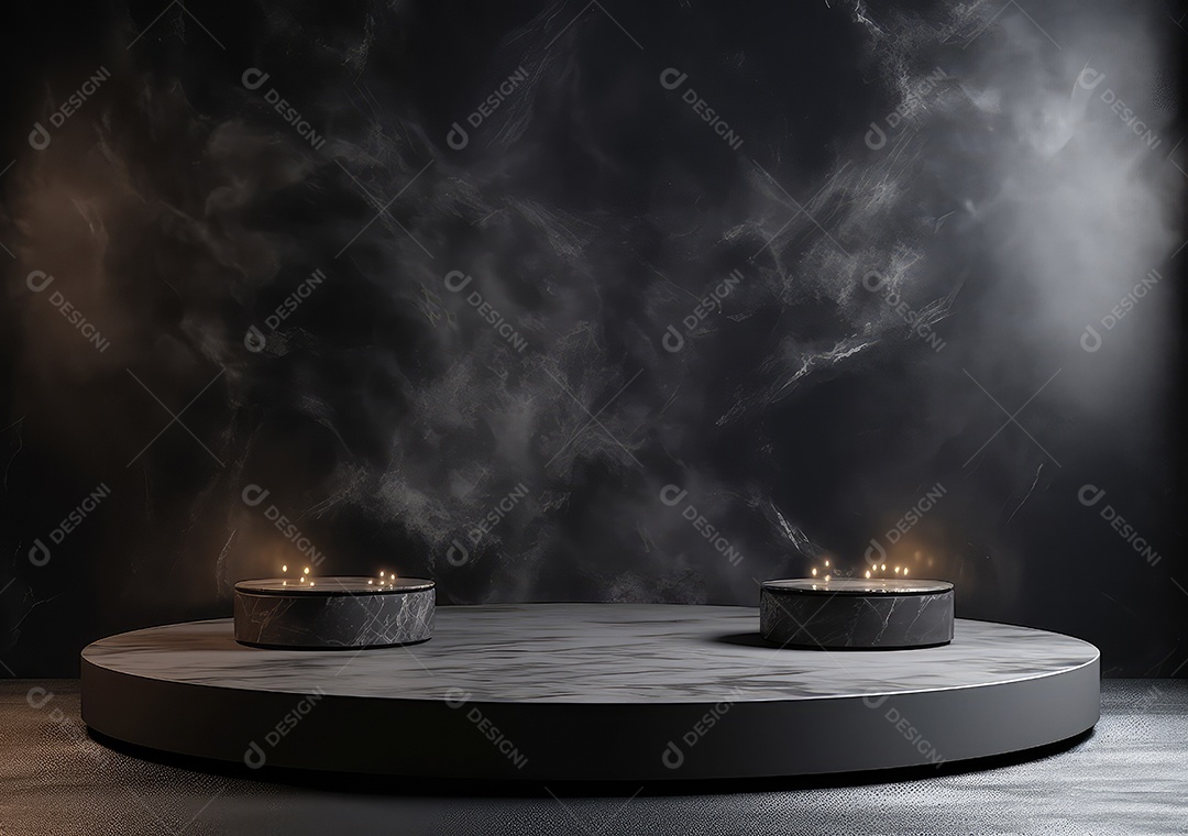 Pódio de pedra escura para placa de produto de marca cosmética de beleza