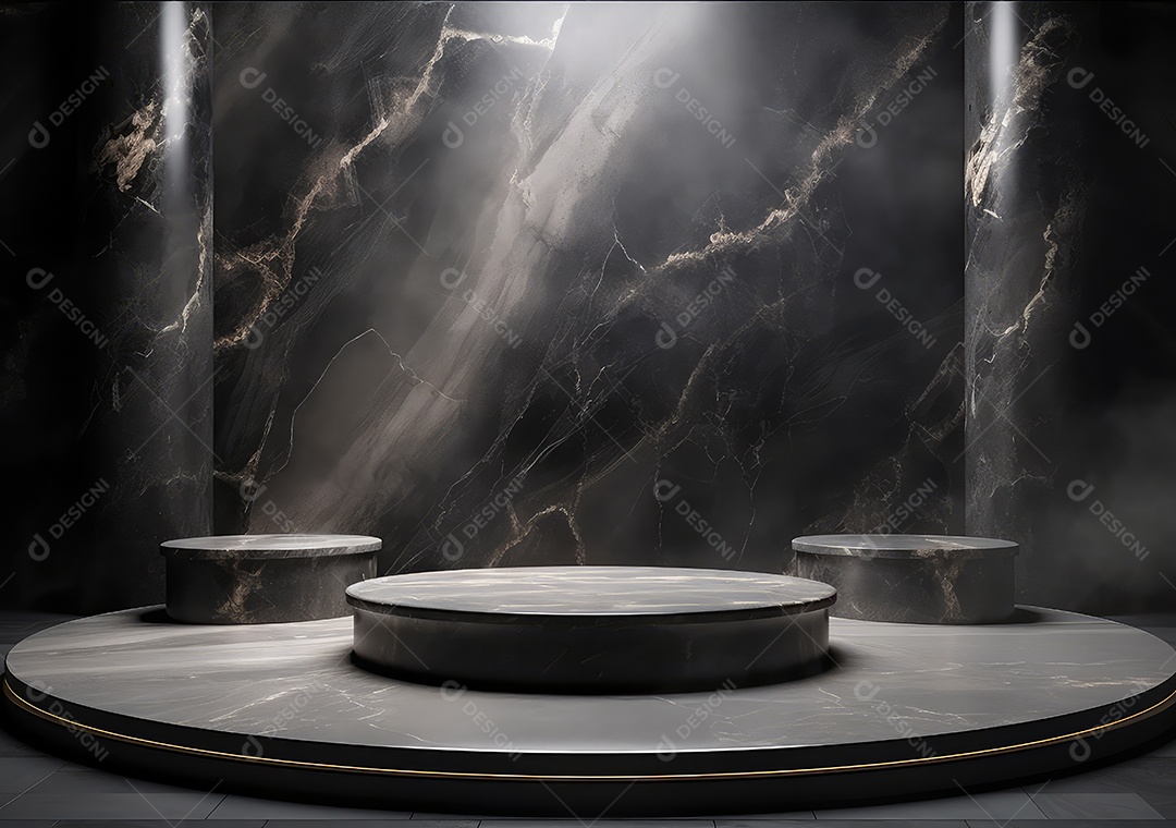 Pódio de pedra escura para placa de produto de marca cosmética de beleza