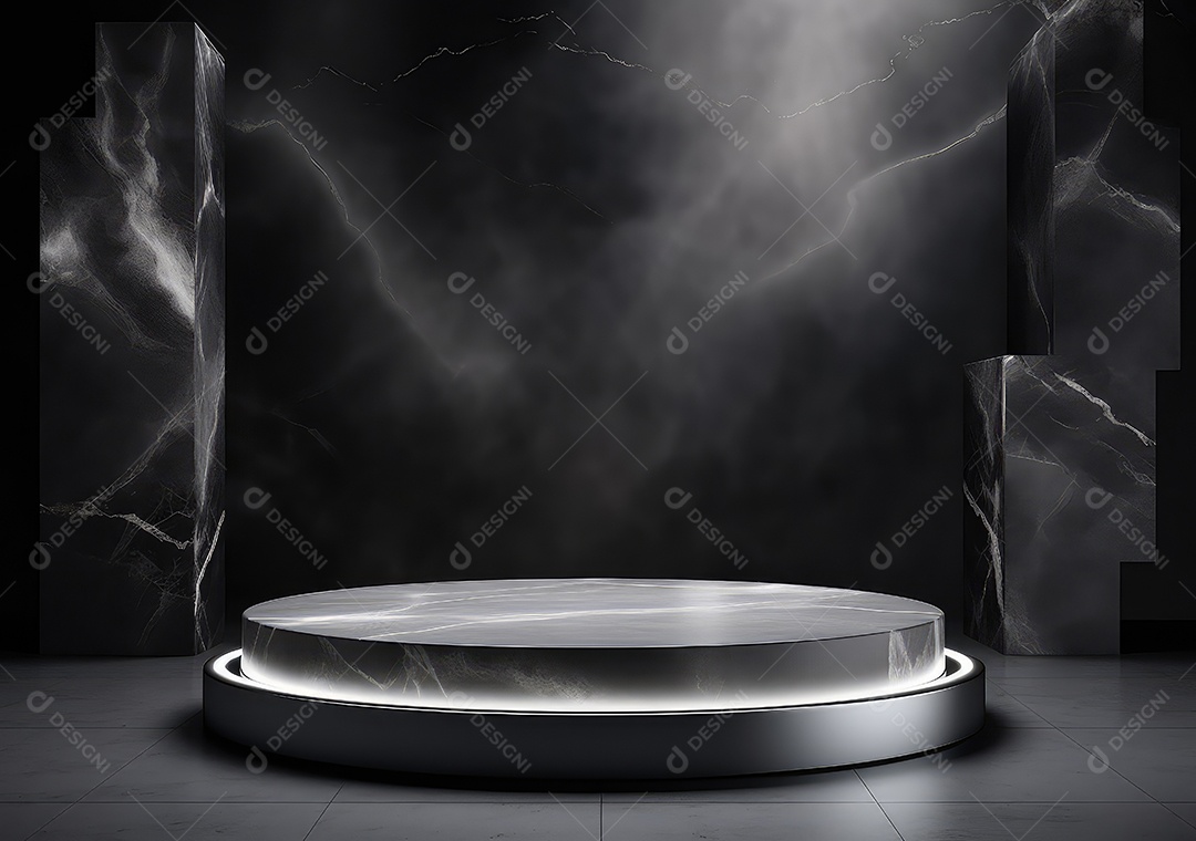 Pódio de pedra escura para placa de produto de marca cosmética de beleza
