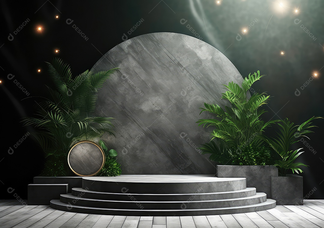 Pódio de pedra escura para placa de produto de marca cosmética de beleza