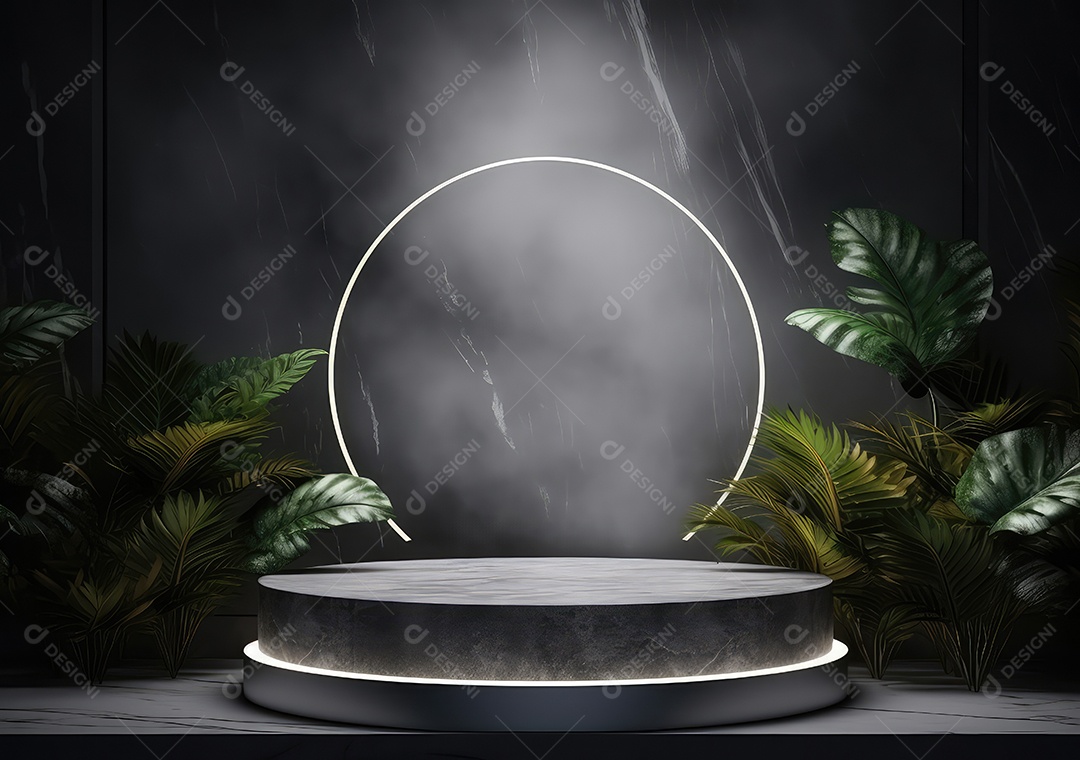 Pódio de pedra escura para placa de produto de marca cosmética de beleza