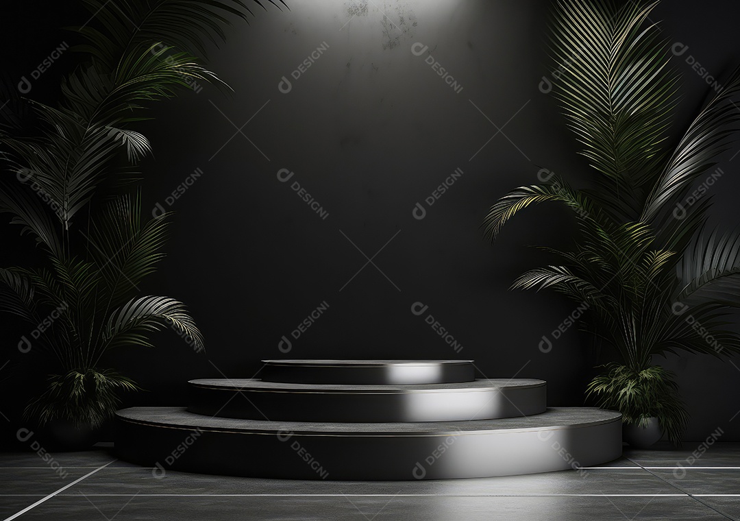 Pódio de pedra escura para placa de produto de marca cosmética de beleza