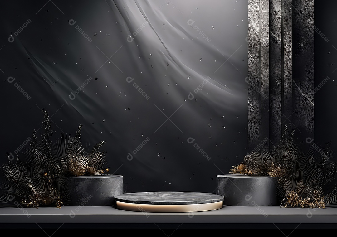 Pódio de pedra escura para placa de produto de marca cosmética de beleza