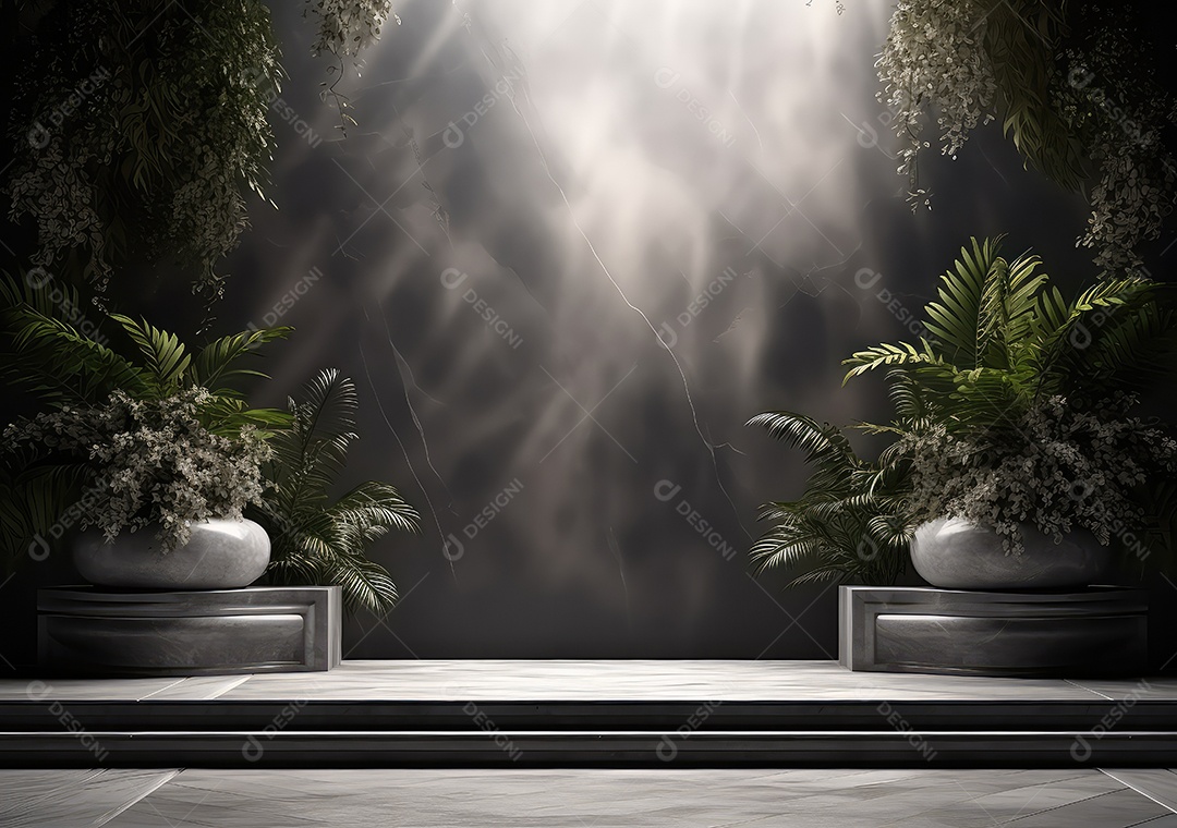 Pódio de pedra escura para placa de produto de marca cosmética de beleza