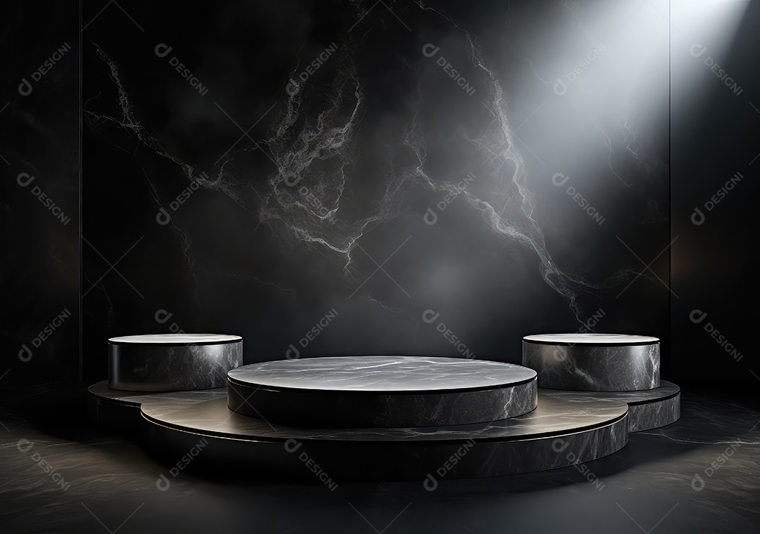 Pódio de pedra escura para placa de produto de marca cosmética de beleza