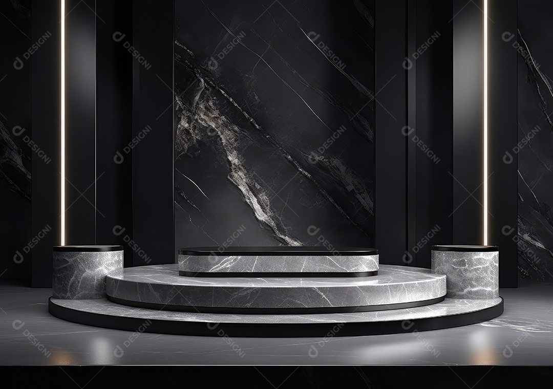 Pódio de pedra escura para placa de produto de marca cosmética de beleza