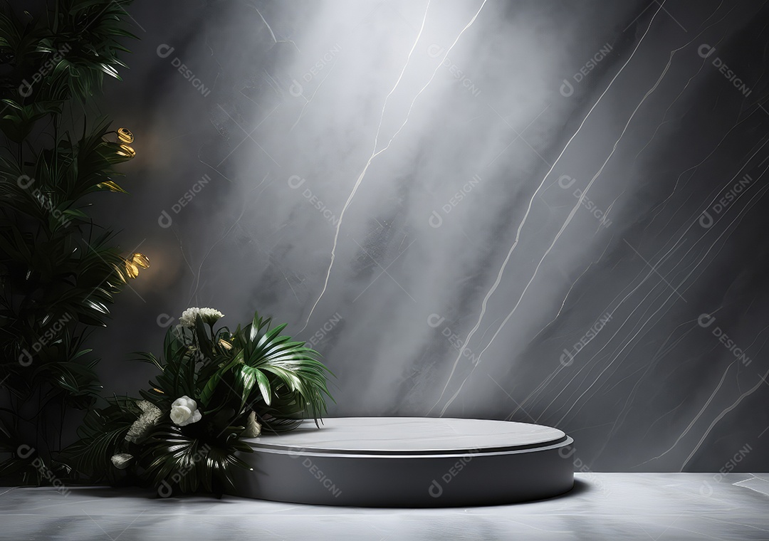 Pódio de pedra escura para placa de produto de marca cosmética de beleza