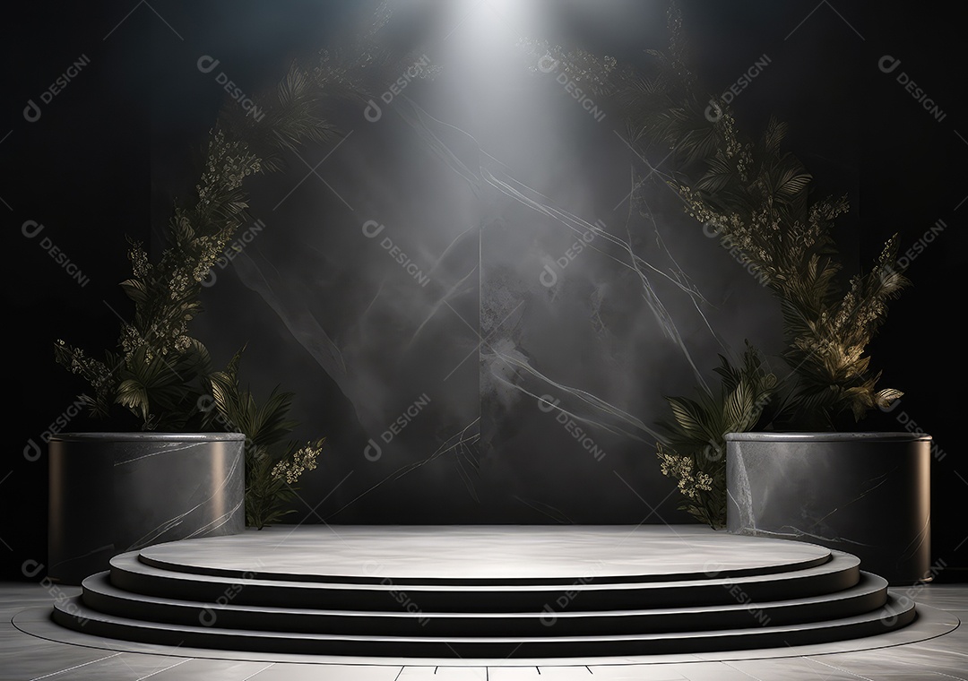 Pódio de pedra escura para placa de produto de marca cosmética de beleza