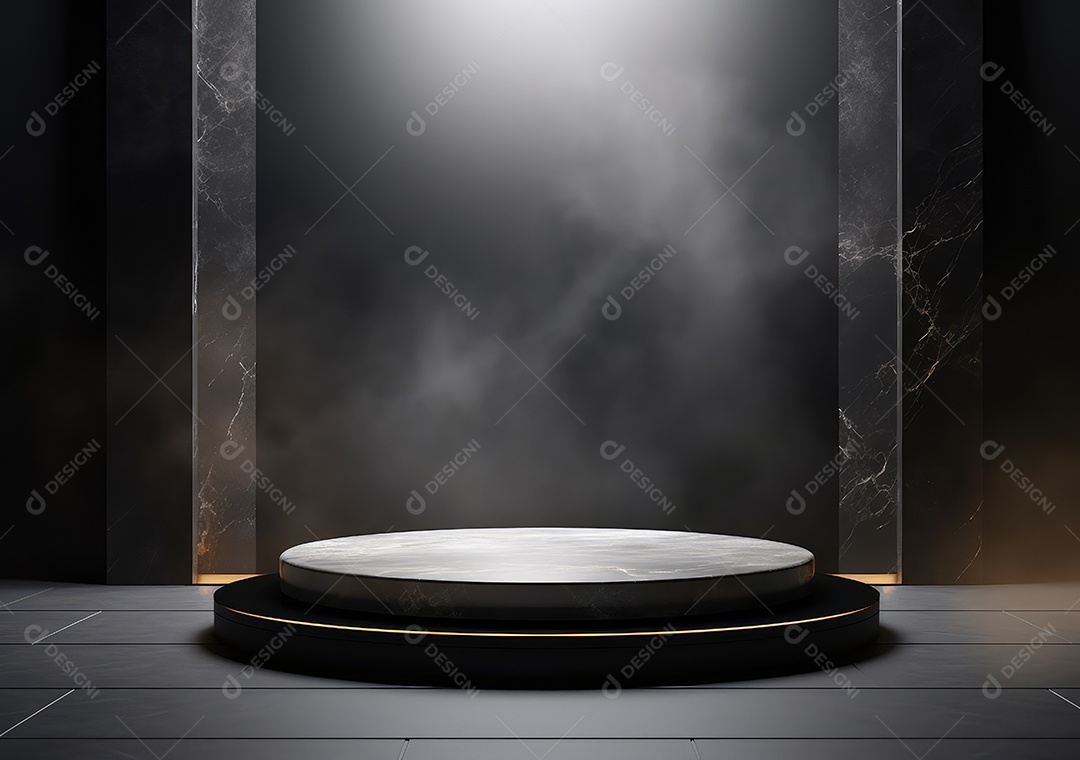 Pódio de pedra escura para placa de produto de marca cosmética de beleza