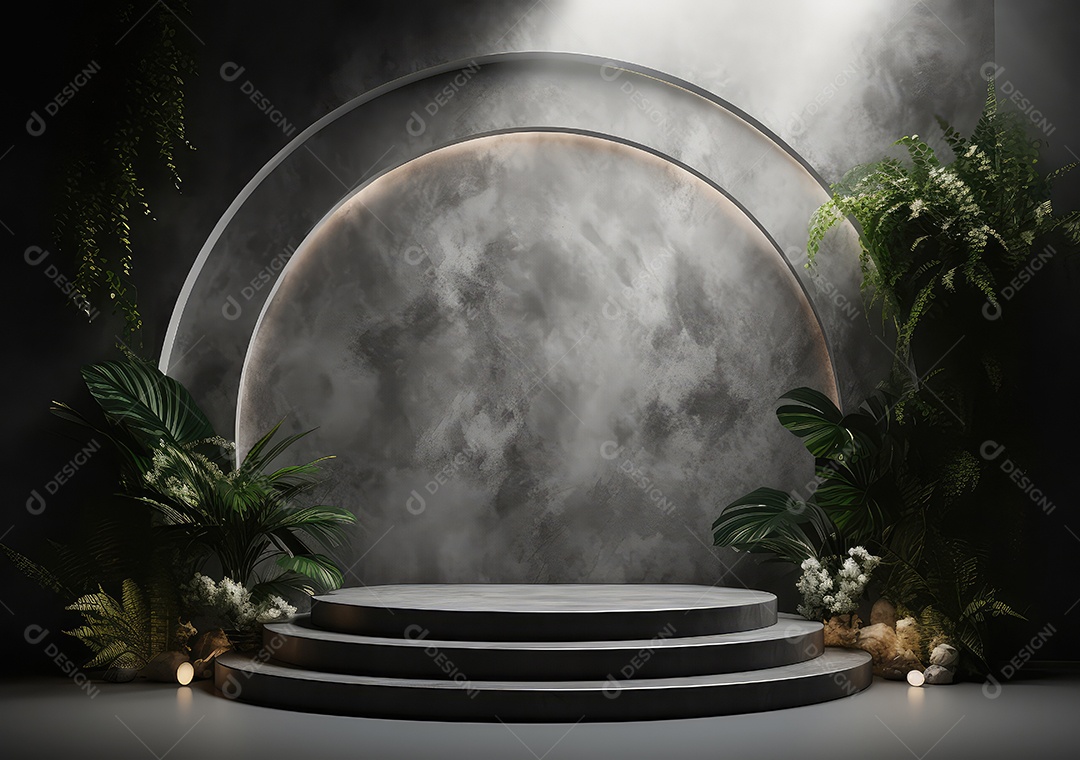 Pódio de pedra escura para placa de produto de marca cosmética de beleza