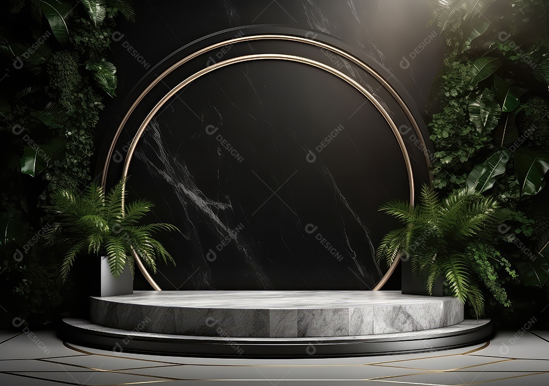 Pódio de pedra escura para placa de produto de marca cosmética de beleza