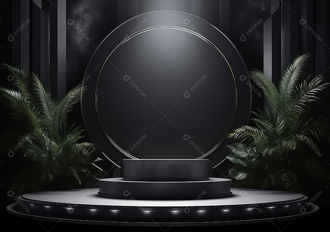 Pódio de pedra escura para placa de produto de marca cosmética de beleza