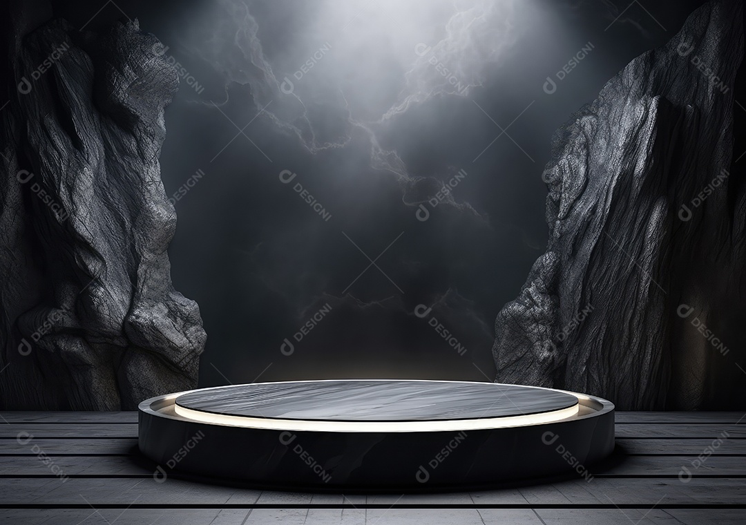 Pódio podium pedra escura cenário fundo isolado cosmética fotos imagem JPG IA inteligência artificial