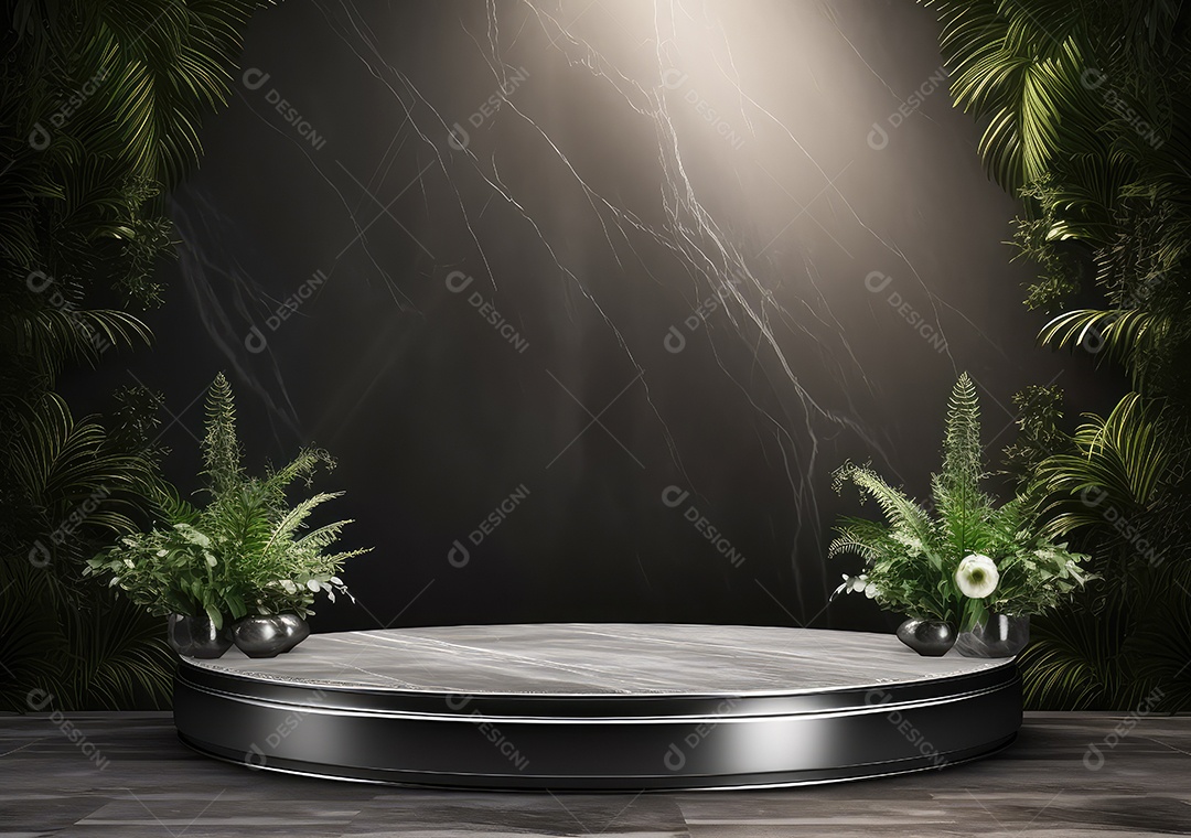 Pódio de pedra escura para placa de produto de marca cosmética de beleza