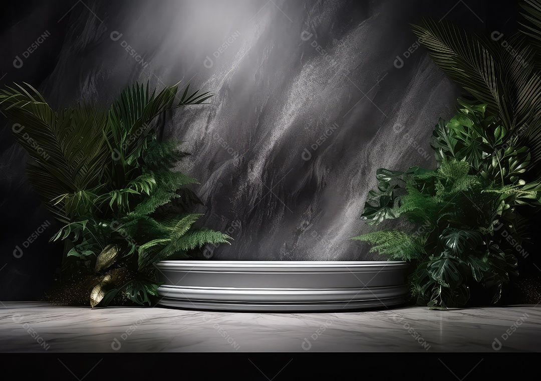 Pódio de pedra escura para placa de produto de marca cosmética de beleza