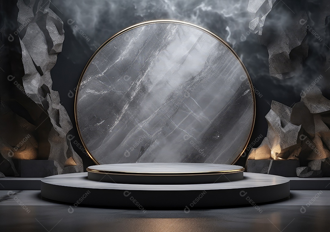 Pódio de pedra escura para placa de produto de marca cosmética de beleza