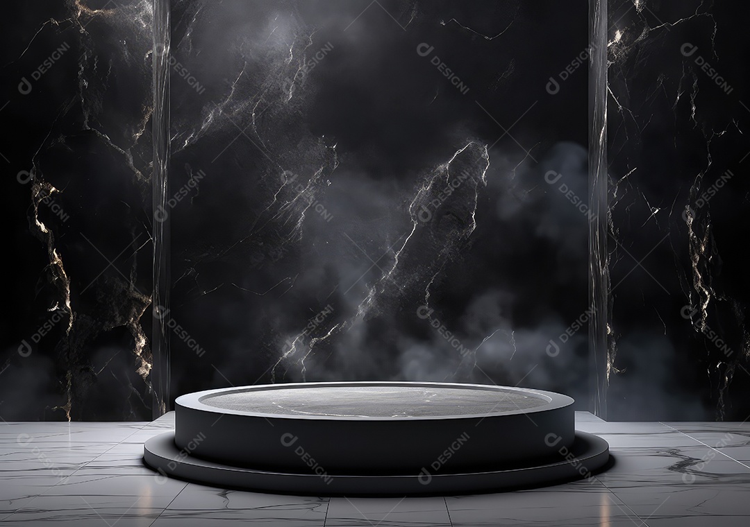 Pódio de pedra escura para placa de produto de marca cosmética de beleza