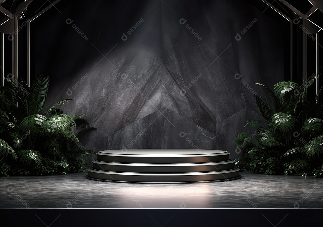 Pódio de pedra escura para placa de produto de marca cosmética de beleza