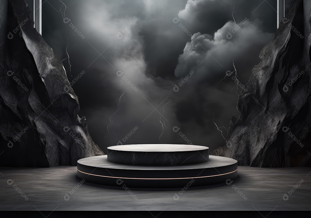 Pódio de pedra escura para placa de produto de marca cosmética de beleza