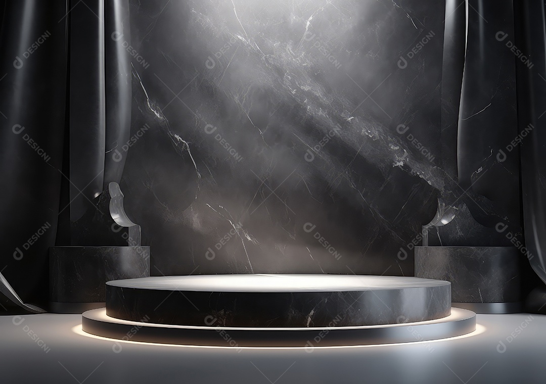 Pódio de pedra escura para placa de produto de marca cosmética de beleza