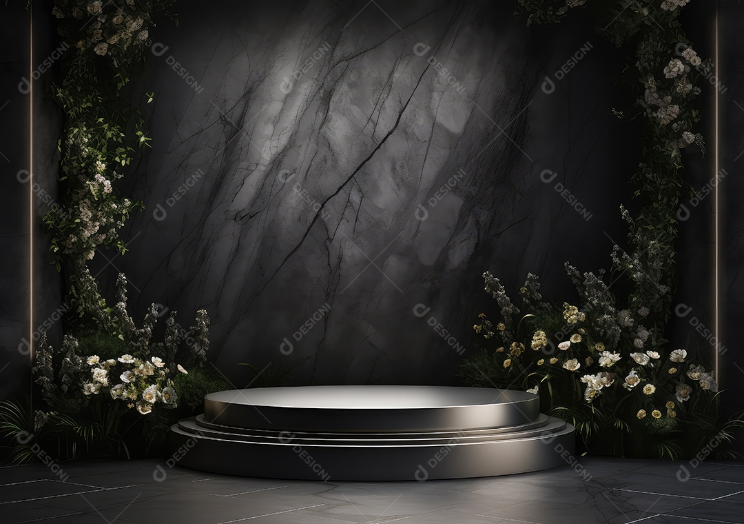 Pódio de pedra escura para placa de produto de marca cosmética de beleza