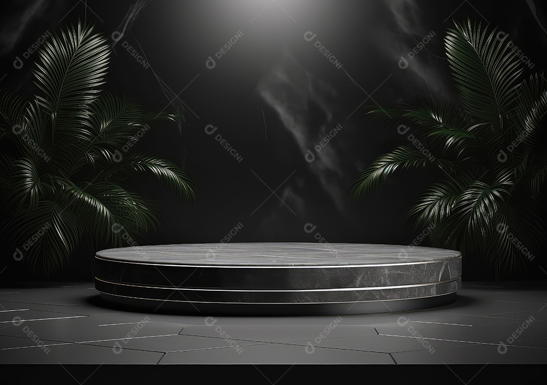 Pódio de pedra escura para placa de produto de marca cosmética de beleza