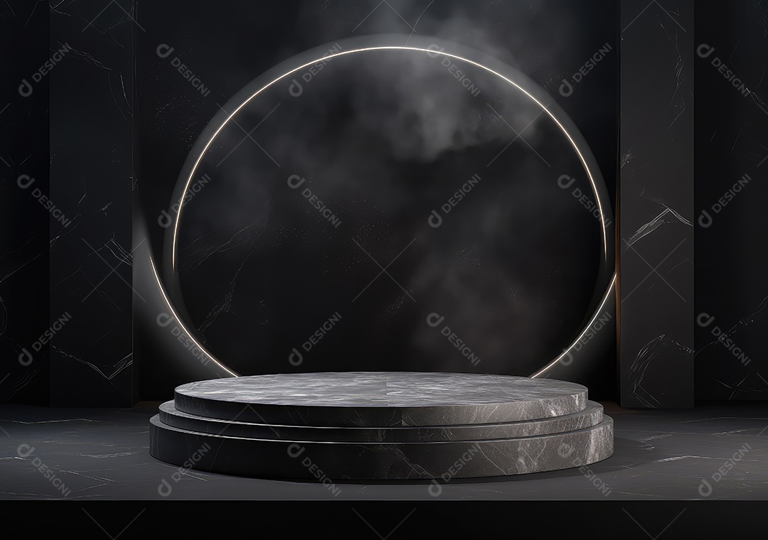 Pódio de pedra escura para placa de produto de marca cosmética de beleza