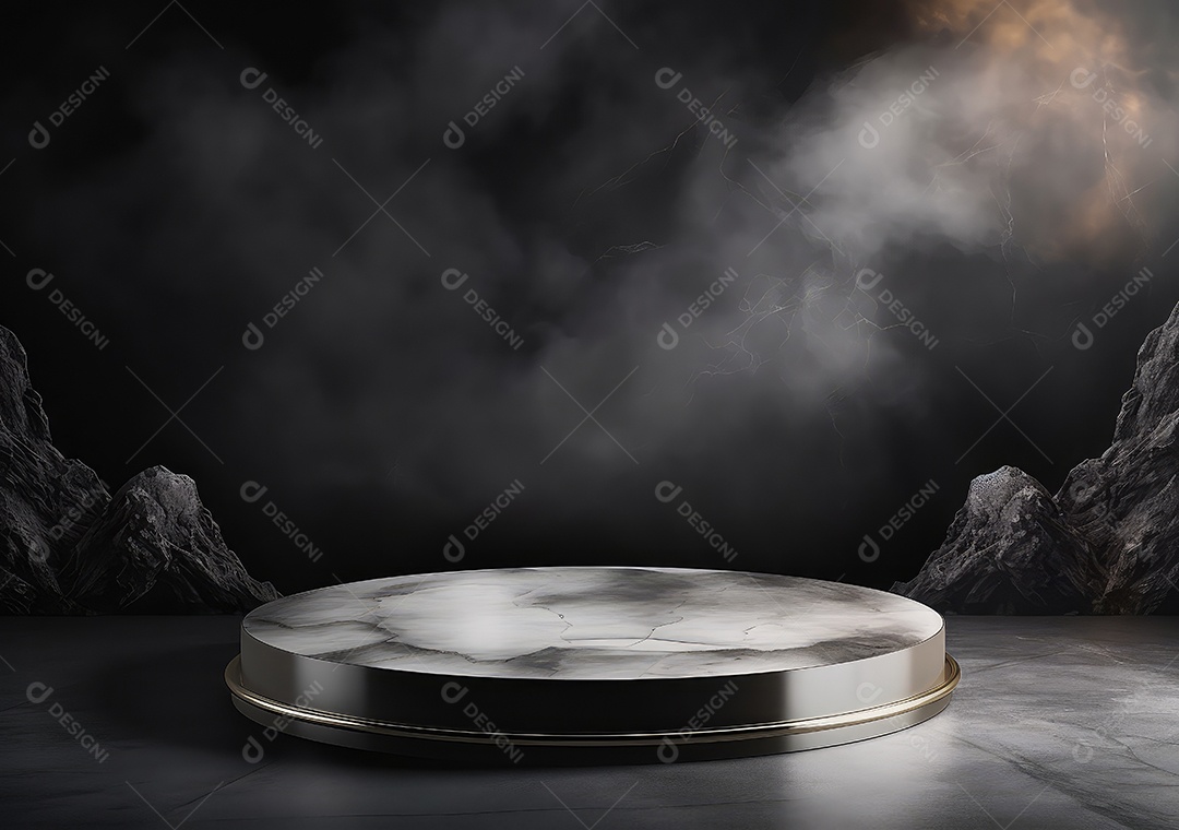 Pódio de pedra escura para placa de produto de marca cosmética de beleza