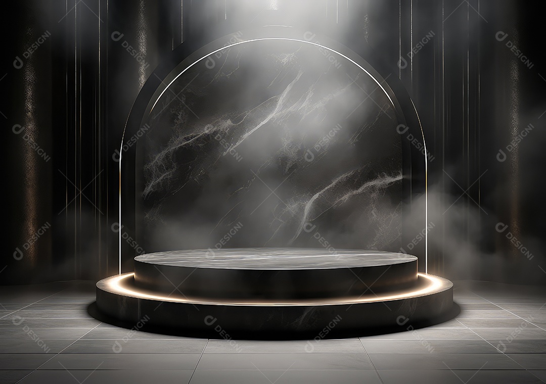 Pódio de pedra escura para placa de produto de marca cosmética de beleza