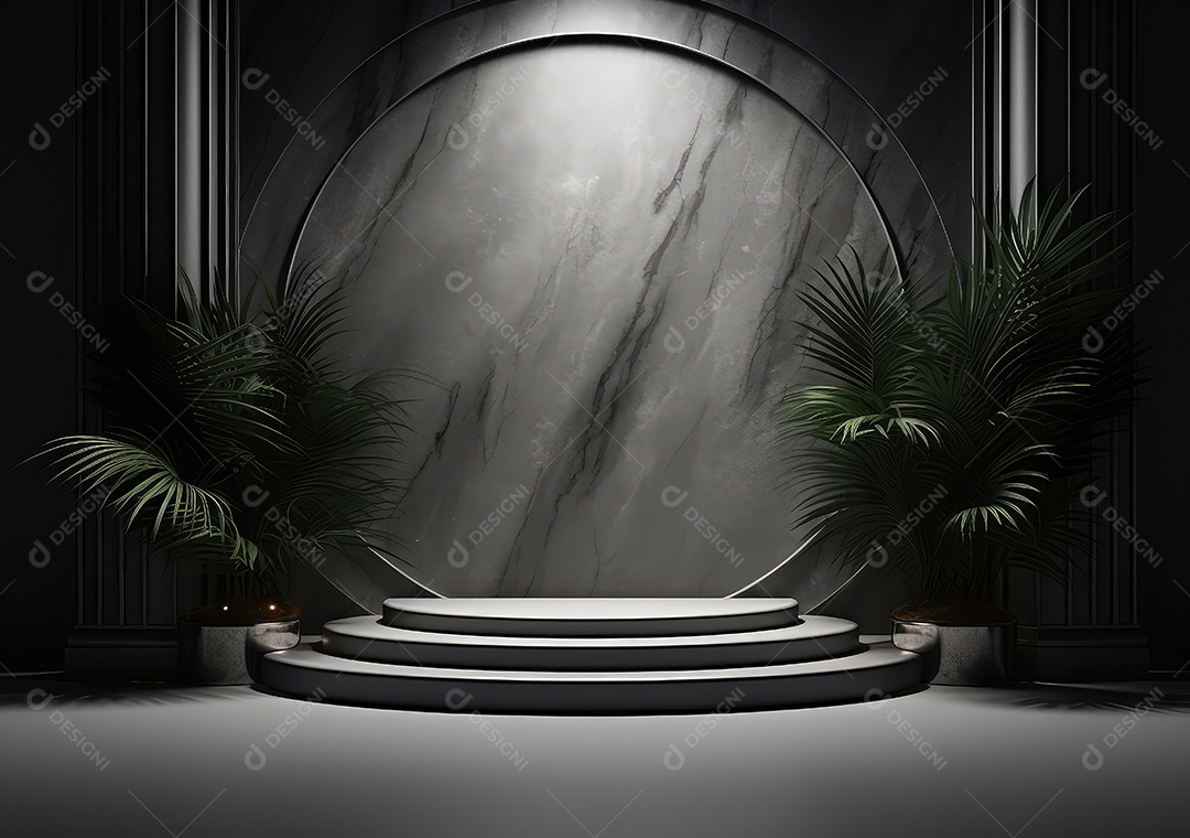 Pódio de pedra escura para placa de produto de marca cosmética de beleza