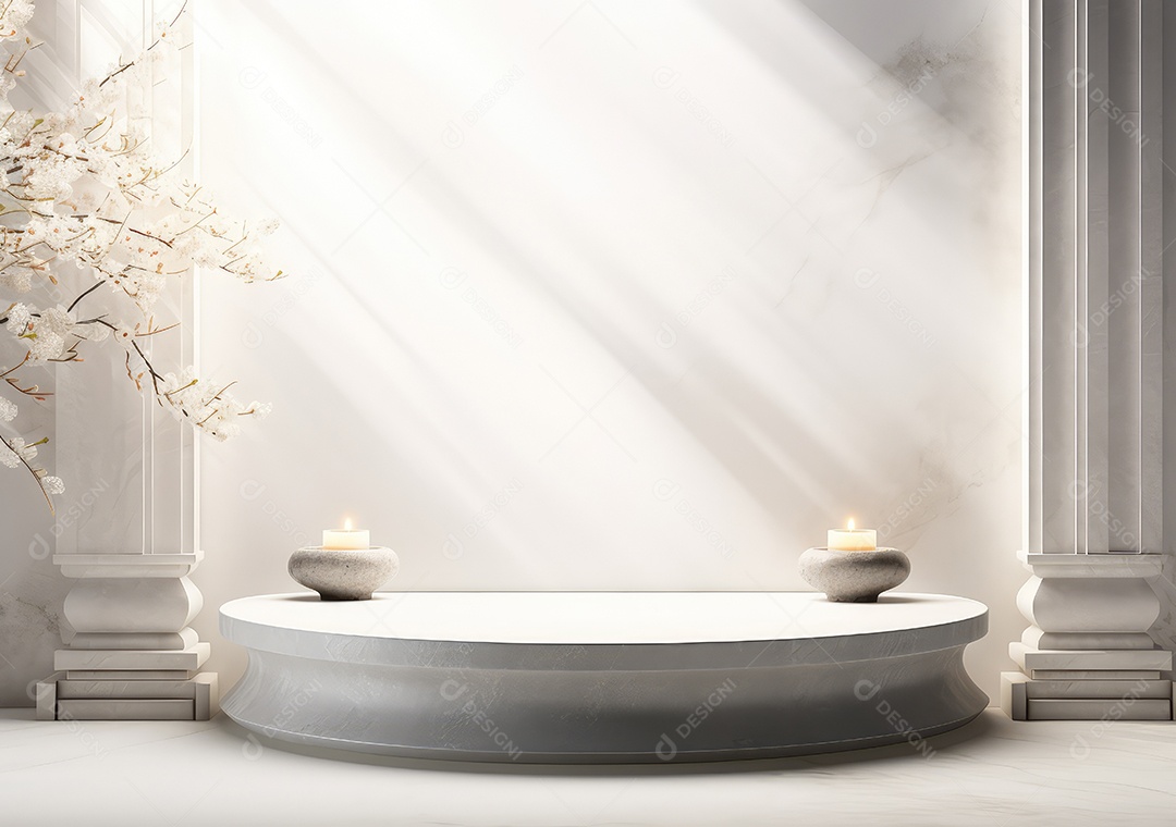 Fundo para produtos cosméticos de cor cinza natural. Pódio de pedra sobre um fundo cinza. IA Gerativa