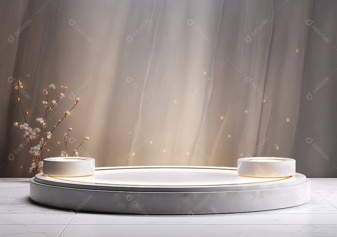 Fundo para produtos cosméticos de cor cinza natural. Pódio de pedra sobre um fundo cinza. IA Gerativa