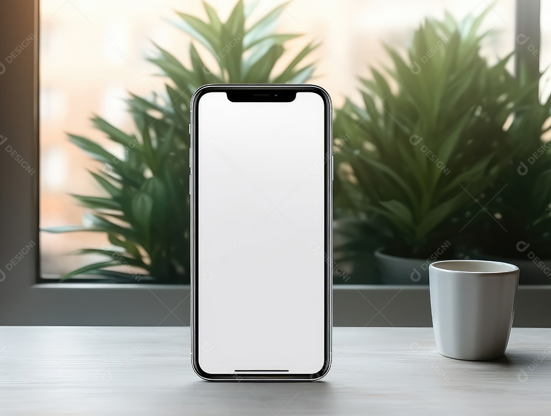 Tela branca em branco do telefone celular de maquete, display vazio do smartphone