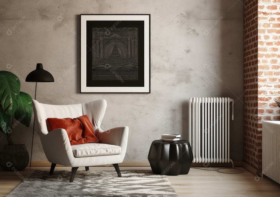 Maquete de um pôster vazio em um loft moderno