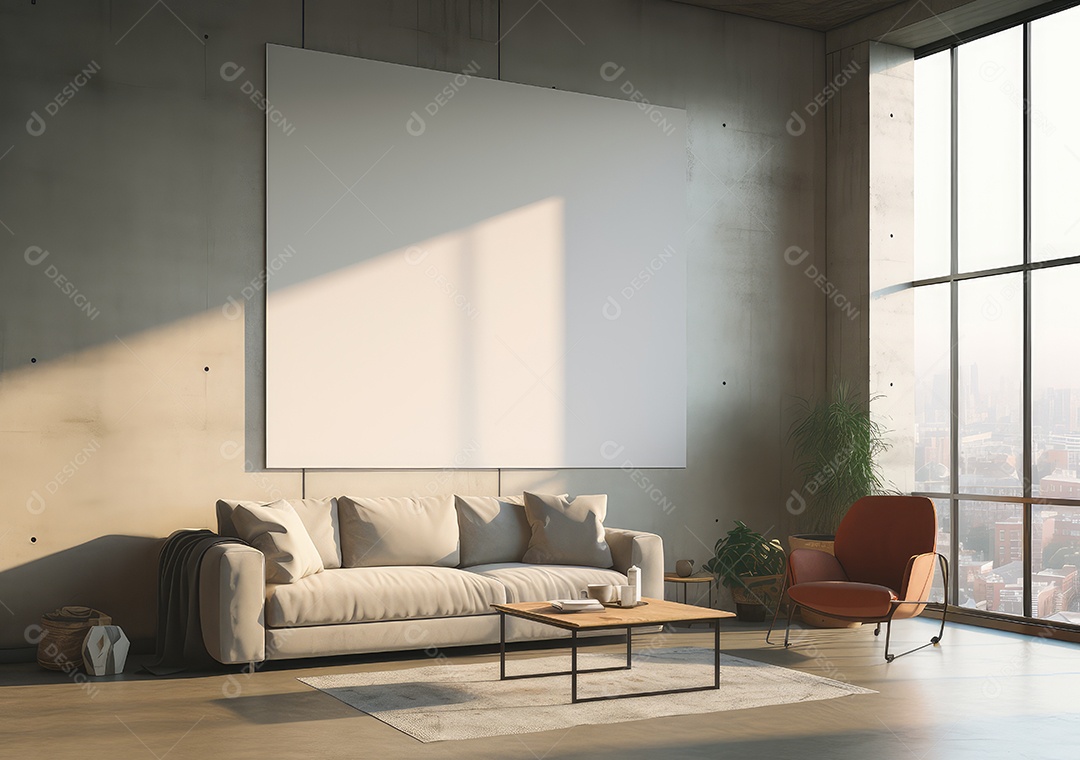 Maquete de um pôster vazio em um loft moderno