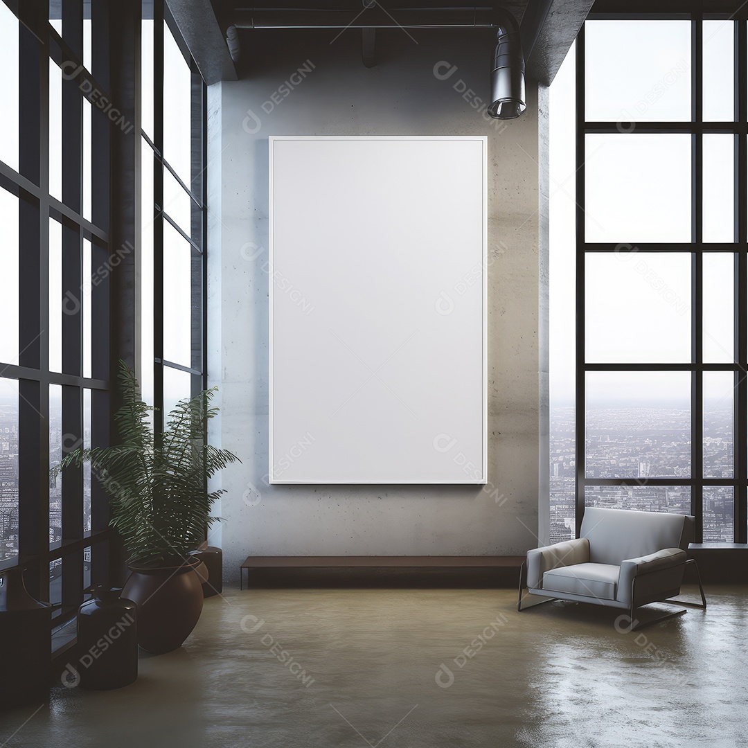 Maquete de um pôster vazio em um loft moderno