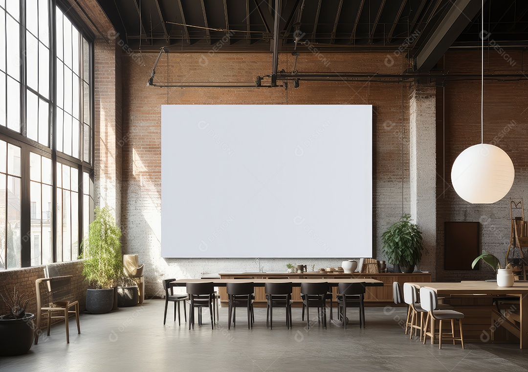 Maquete de um pôster vazio em um loft moderno