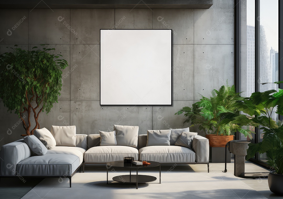 Maquete de um pôster vazio em um loft moderno