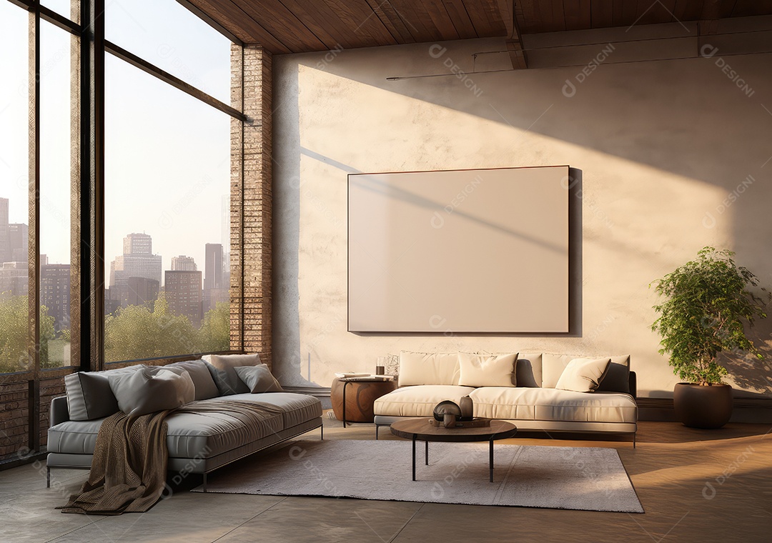 Maquete de um pôster vazio em um loft moderno