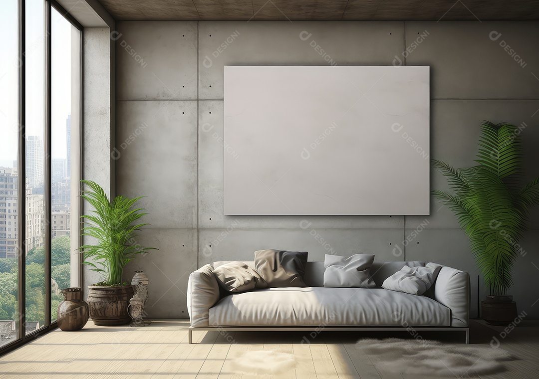 Maquete de um pôster vazio em um loft moderno