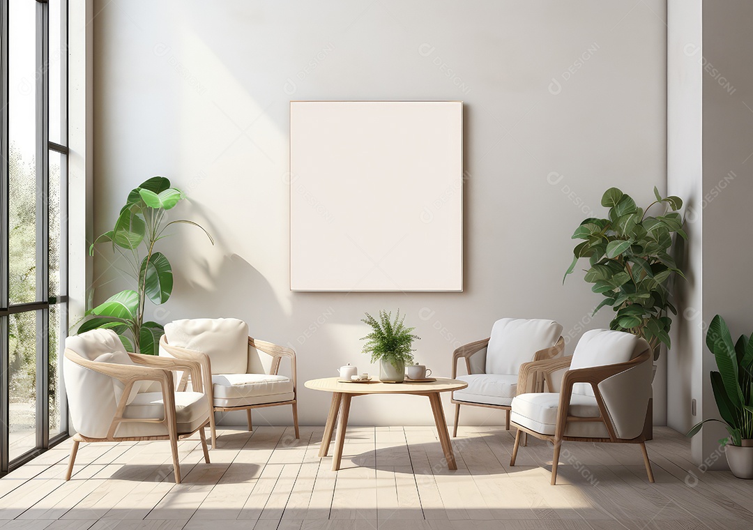 Interior moderno do loft de concreto grunge com parede vazia e vista para a cidade. Brincar. IA Gerativa