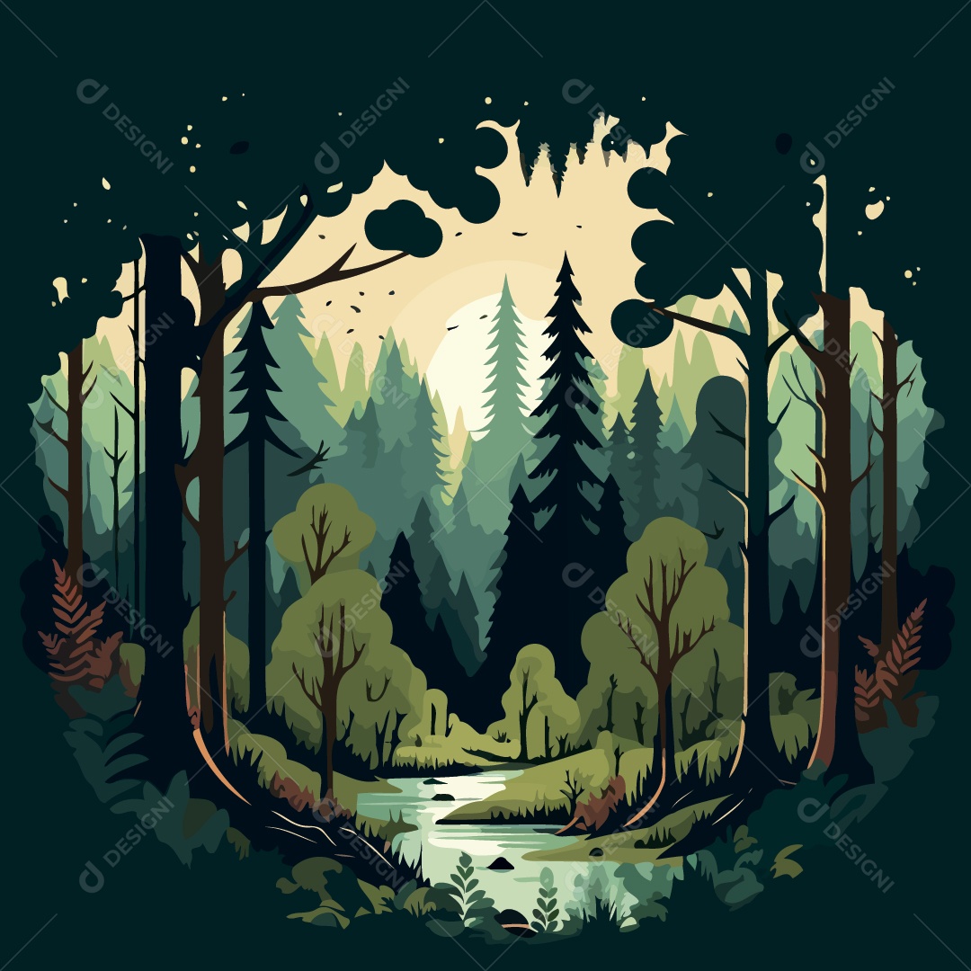 Paisagem De Floresta Ilustração Vetor EPS