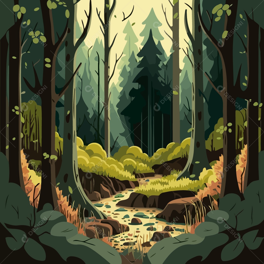 Paisagem De Floresta Ilustração Vetor EPS