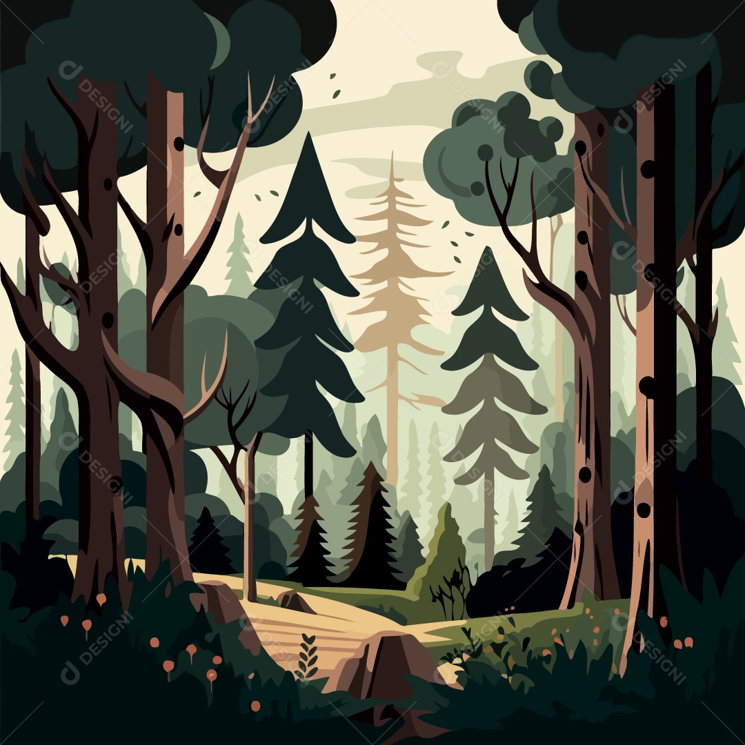 Paisagem De Floresta Ilustração Vetor EPS