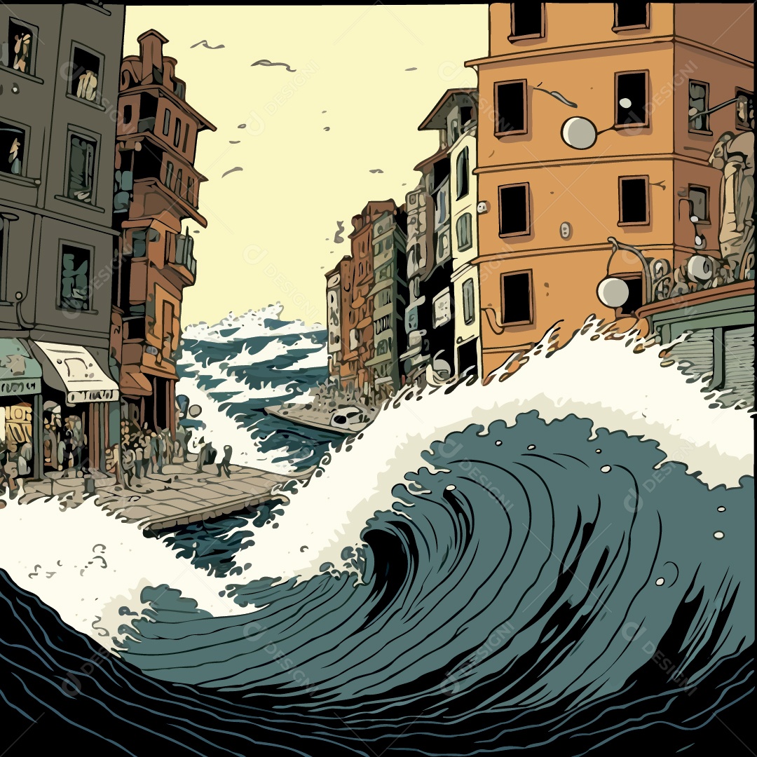 Tsunami Ilustração Vetor EPS