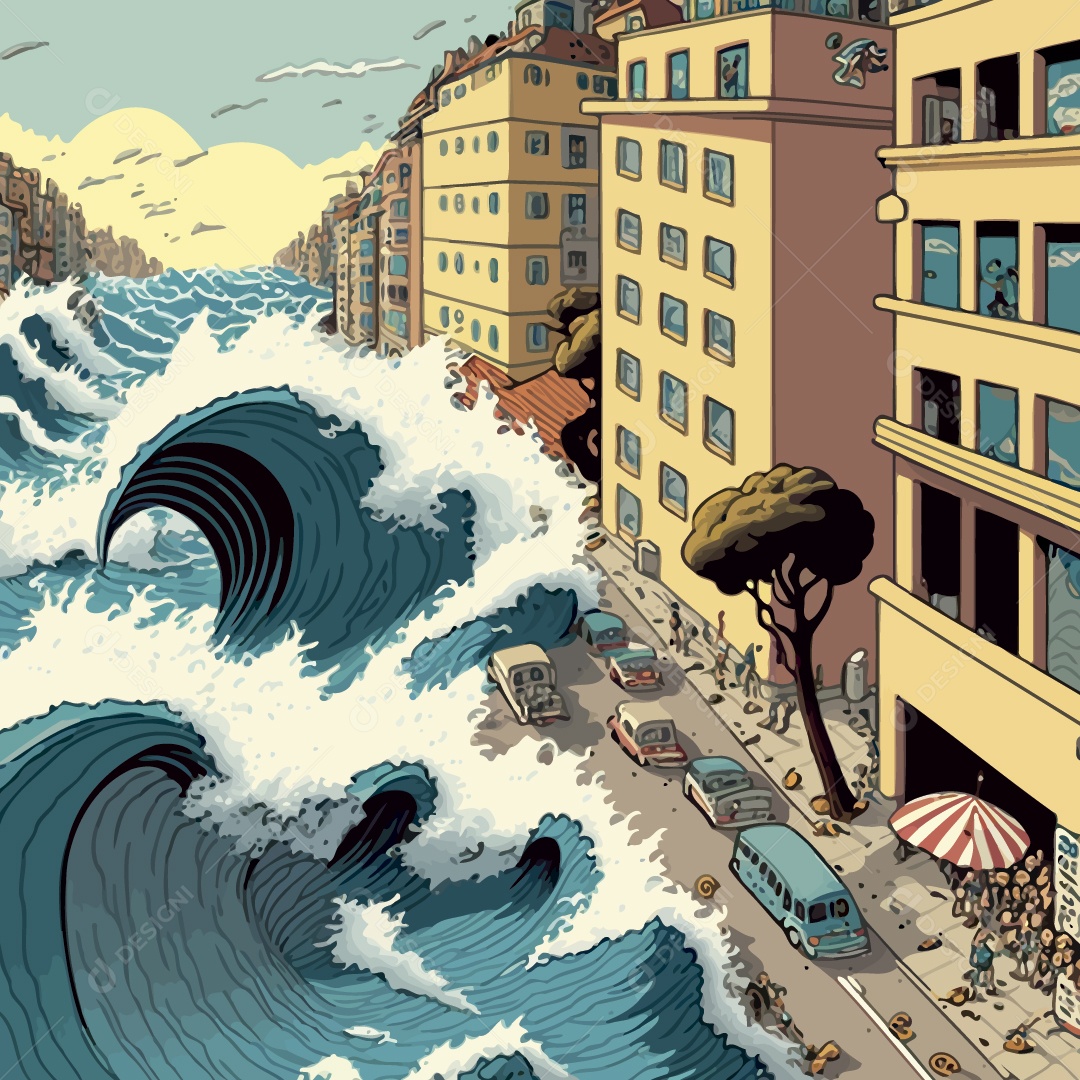 Tsunami Ilustração Vetor EPS