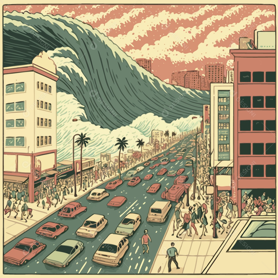 Tsunami Ilustração Vetor EPS