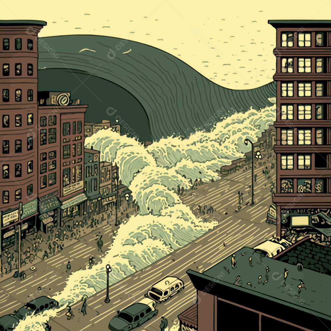 Tsunami Ilustração Vetor EPS