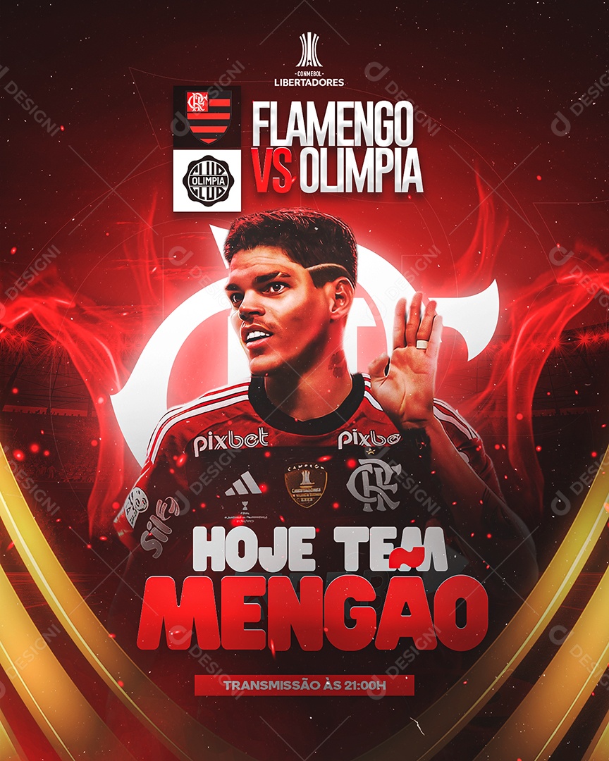 Futebol Hoje Tem Mengão Flamengo X Olimpia Social Media PSD Editável