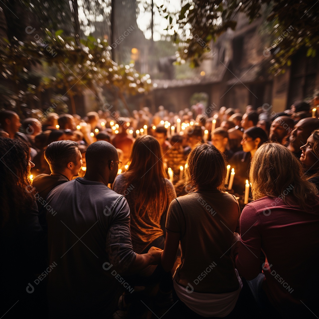 Grupo de pessoas descontraídas e felizes juntas no final da tarde.